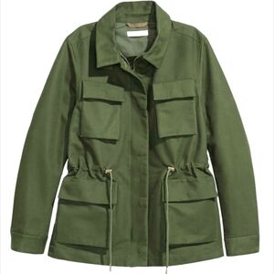 H&M Military Utility Jacket Women XS Army Green Full Zip Heavyweight Chore Field